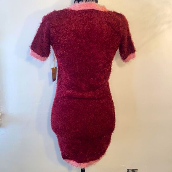 NEW...Burgundy and pink fuzzy body-con dress size S (small) from Forever21 - Picture 2 of 2
